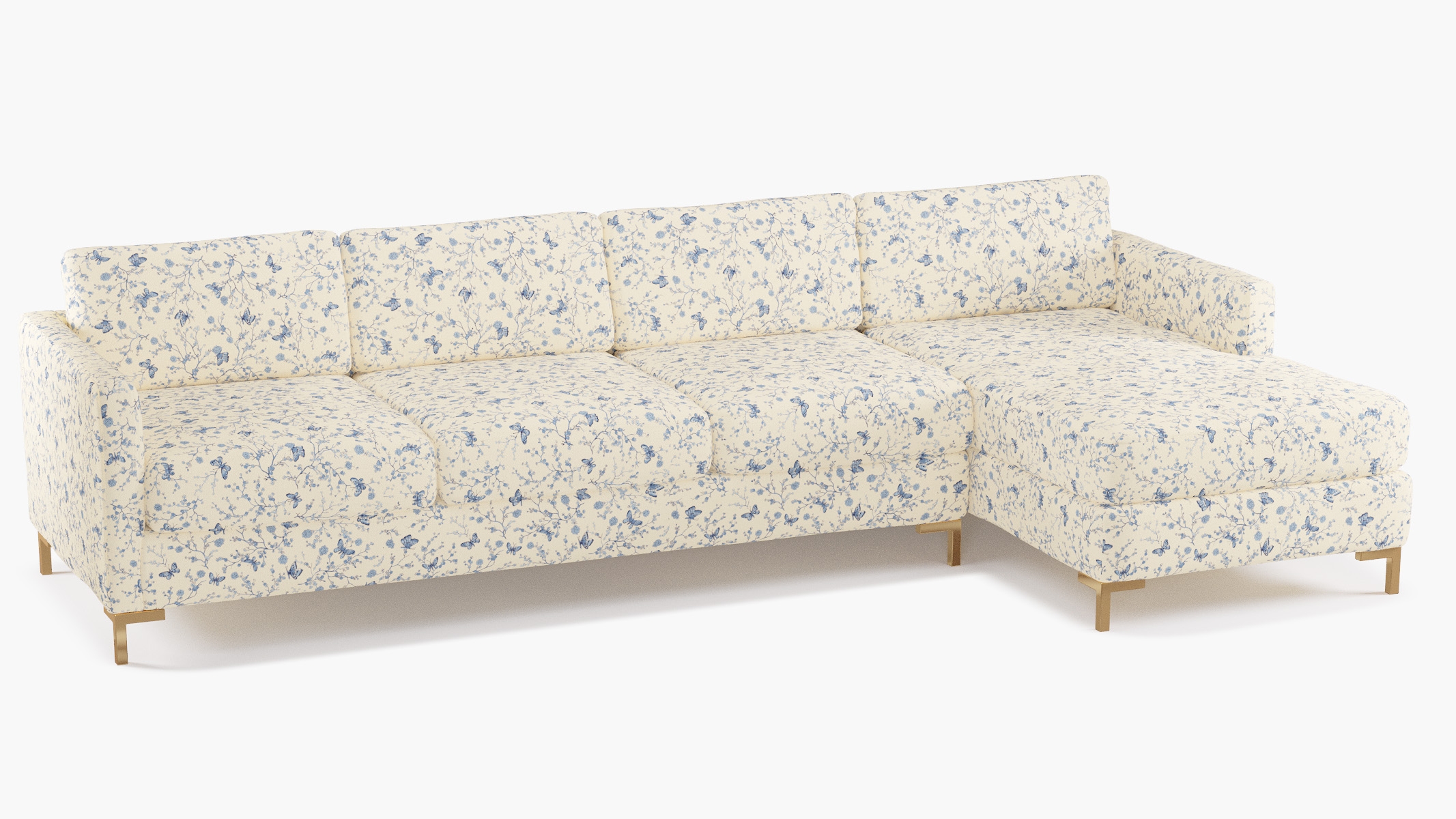 Modern Sectional, Right Facing, Delft Mariposa, Brass L Leg - Image 1