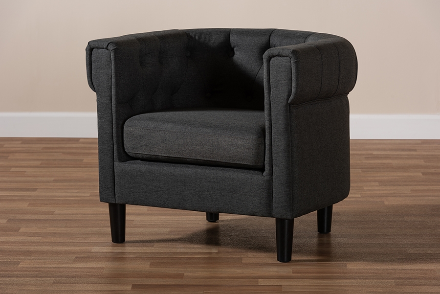 Bisset Classic and Traditional Gray Fabric Upholstered Chesterfield Chair - Image 9