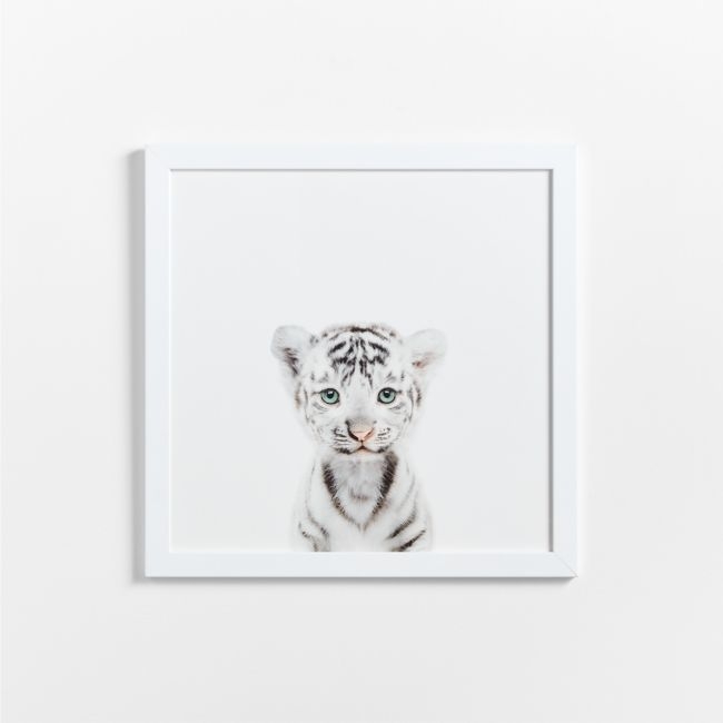 Baby White Tiger White Wood Framed Wall Art Print - Image 0