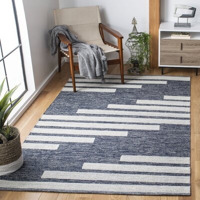 Striped Handmade Flatweave Navy / Ivory Area Rug - Image 0
