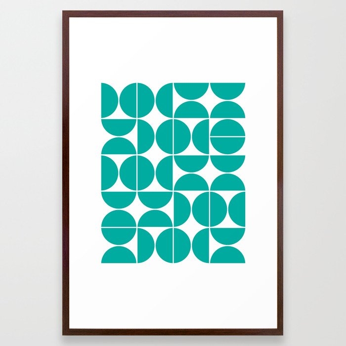 Mid Century Modern Geometric 04 Turquoise Framed Art Print by The Old Art Studio - Conservation Walnut - Large 24" x 36"-26x38 - Image 0