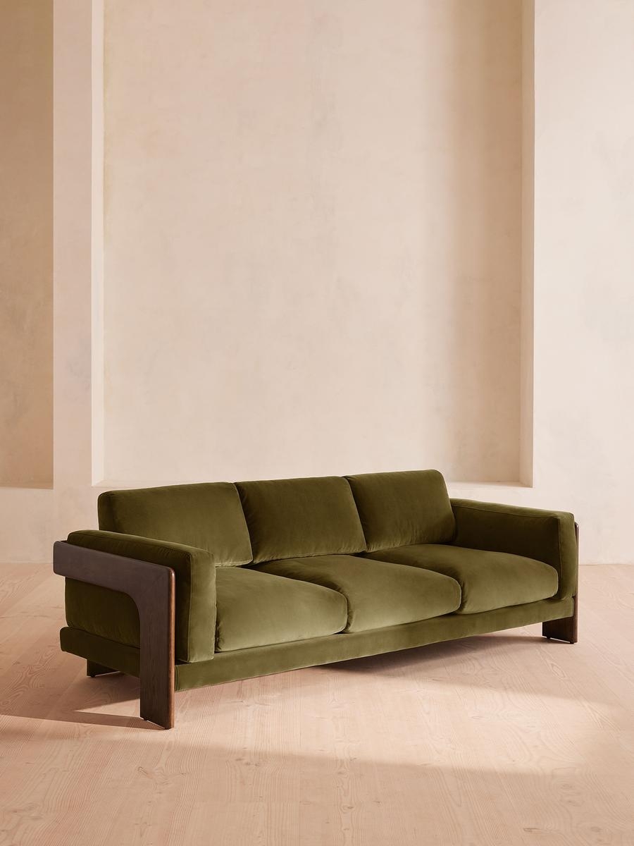 Marcia Three Seater Sofa, Velvet, Olive, US - Image 0