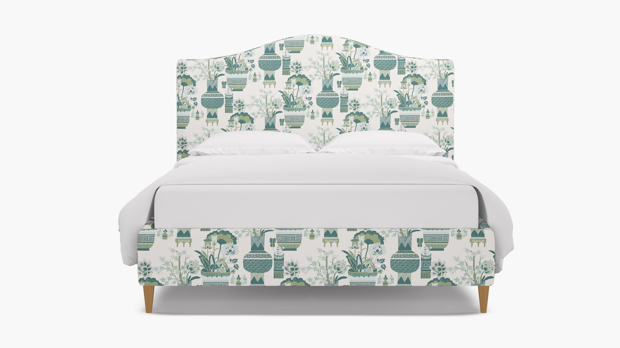 Camelback Bed, Pistachio Kan-Shie, Natural Square Tapered Leg, King - Image 0