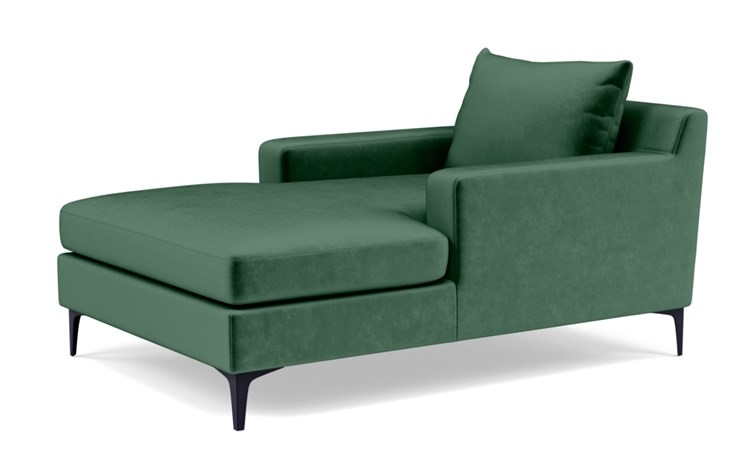 Sloan Chaise Chaise Lounge with Green Malachite Fabric, double down blend cushions, and Matte White legs - Image 4