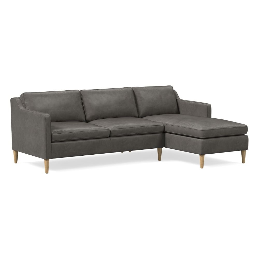 Hamilton 93" Right 2-Piece Chaise Sectional, Ludlow Leather, Gray Smoke, Almond - Image 0