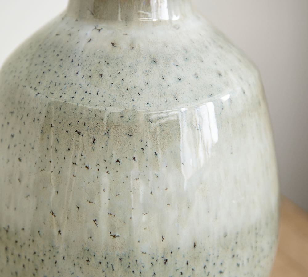 Ezra Ceramic Table Lamp, Reactive Glaze, Large, White Textured SS Gallery Shade - Image 2