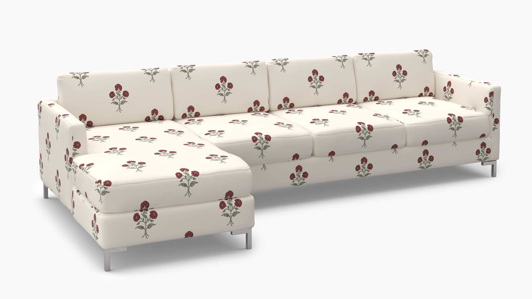 Modern Sectional, Left Facing, Red Delphine, Chrome L Leg - Image 1