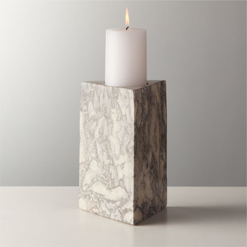 Trig Grey Marble Pillar Triangle Candle Holder Small - Image 3