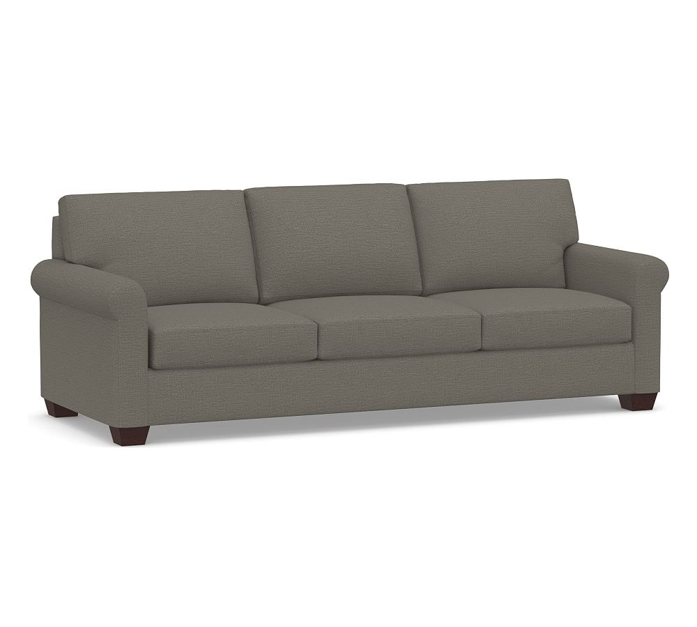 York Roll Arm Upholstered Grand Sofa 97.5" 3-Seater, Down Blend Wrapped Cushions, Chunky Basketweave Metal - Image 0