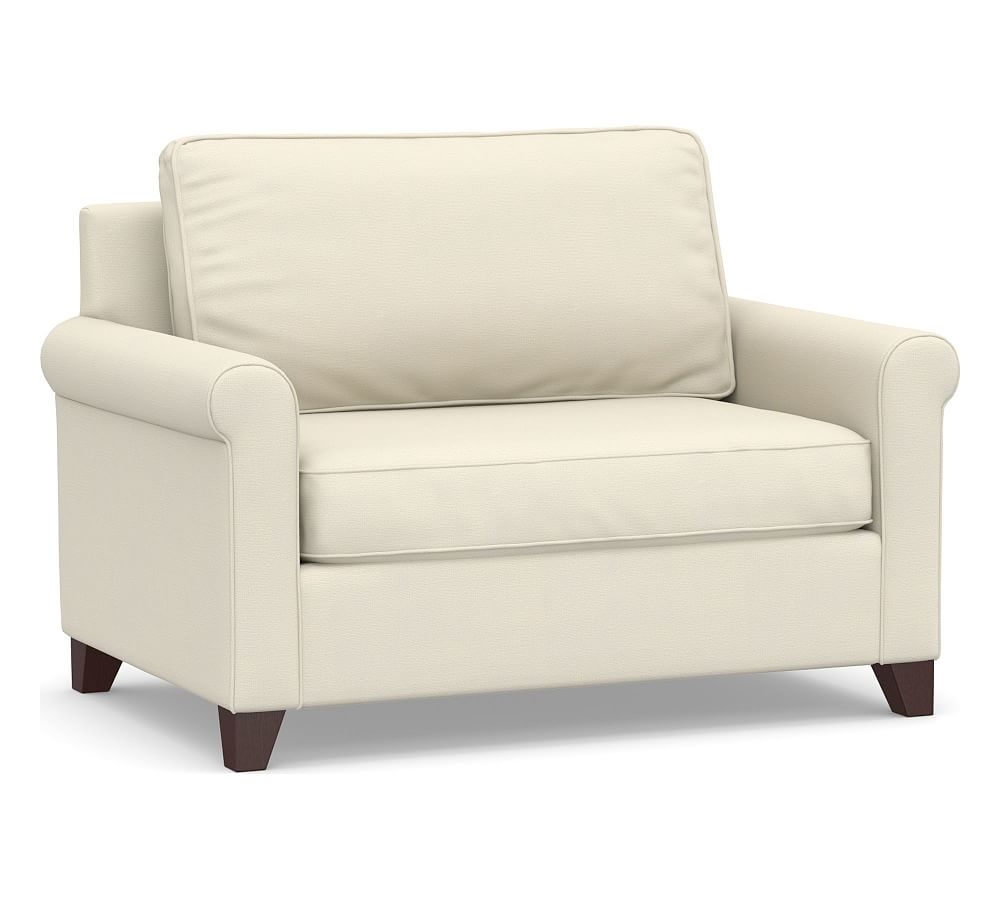 Cameron Roll Arm Upholstered Twin Sleeper Sofa with Air Topper, Polyester Wrapped Cushions, Park Weave Ivory - Image 0