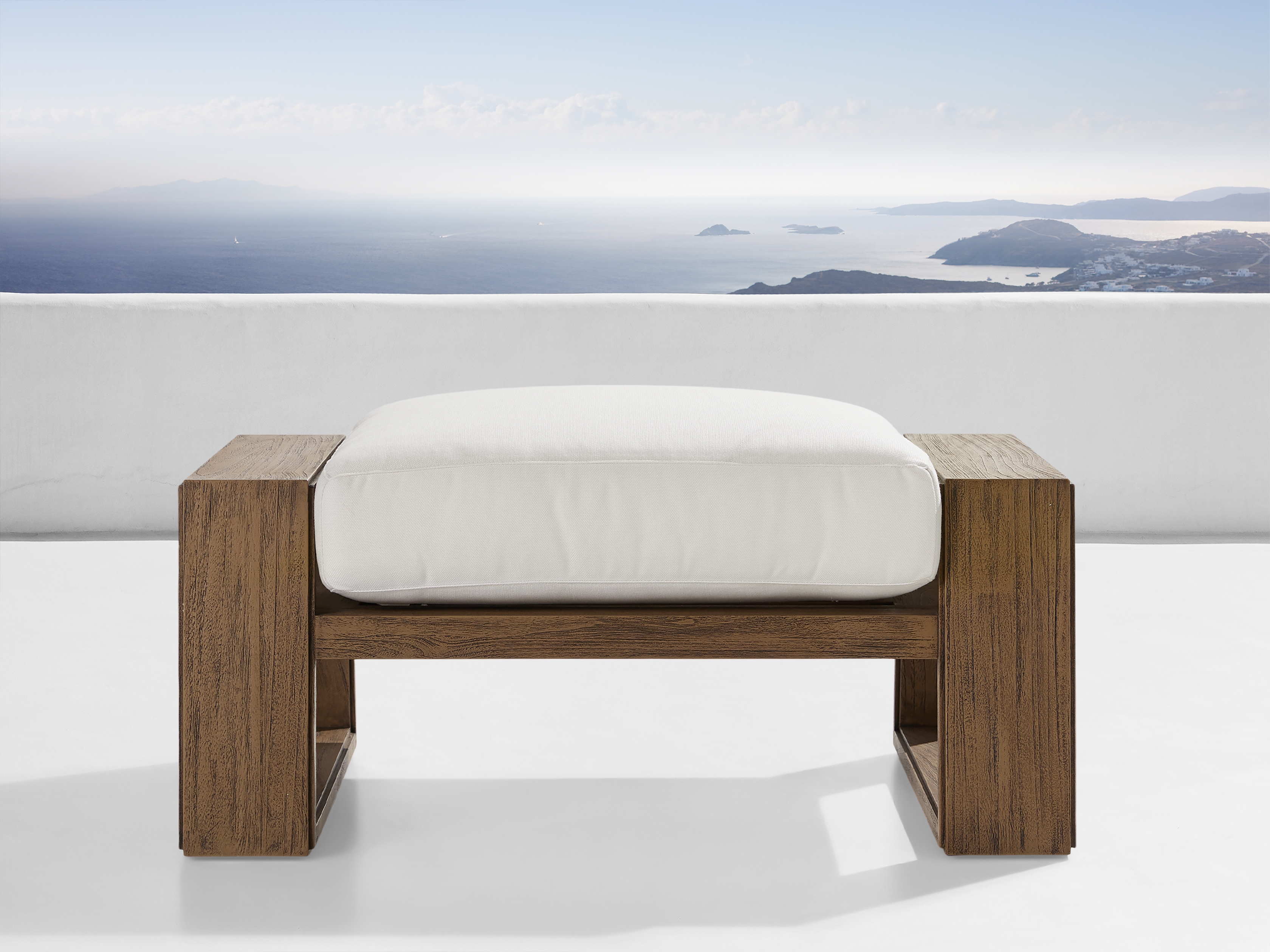 Canyon Outdoor Ottoman in Eden Snow Teak Natural  Weathered Fawn  - Image 0