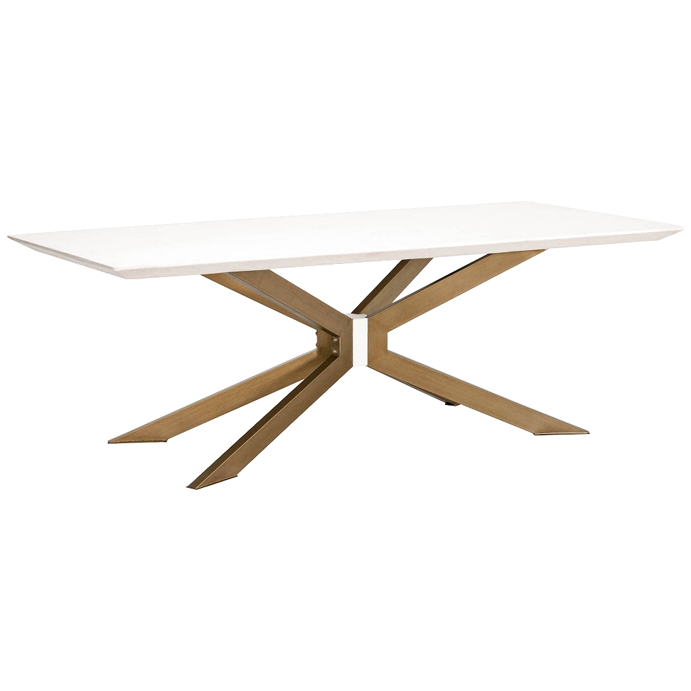 Industry 87" Wide Ivory and Brass Rectangular Dining Table - Style # 86P80 - Image 0