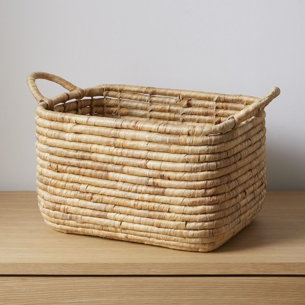 Woven Seagrass, Handle Baskets, Natural, Medium, 16"W x 12.5"D x 10.5"H - Image 0
