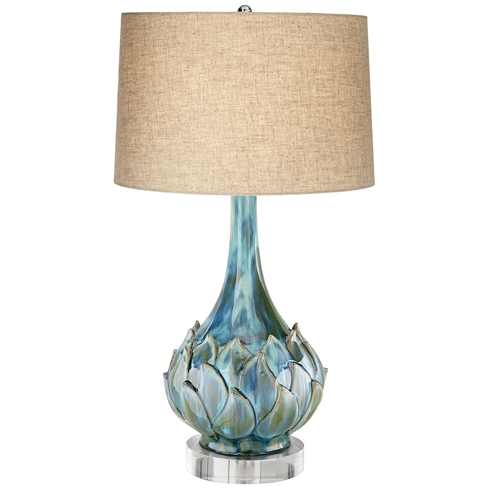 Possini Euro Kenya 31" Blue-Green Ceramic Lamp with Round Riser - Image 0