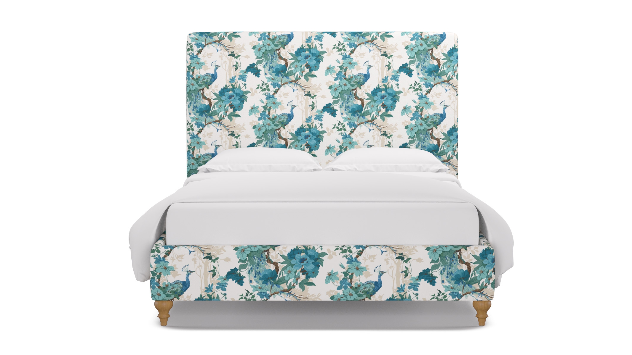 Classic Bed, Turquoise Peacock Park, Natural Traditional Turned Leg, Queen - Image 0