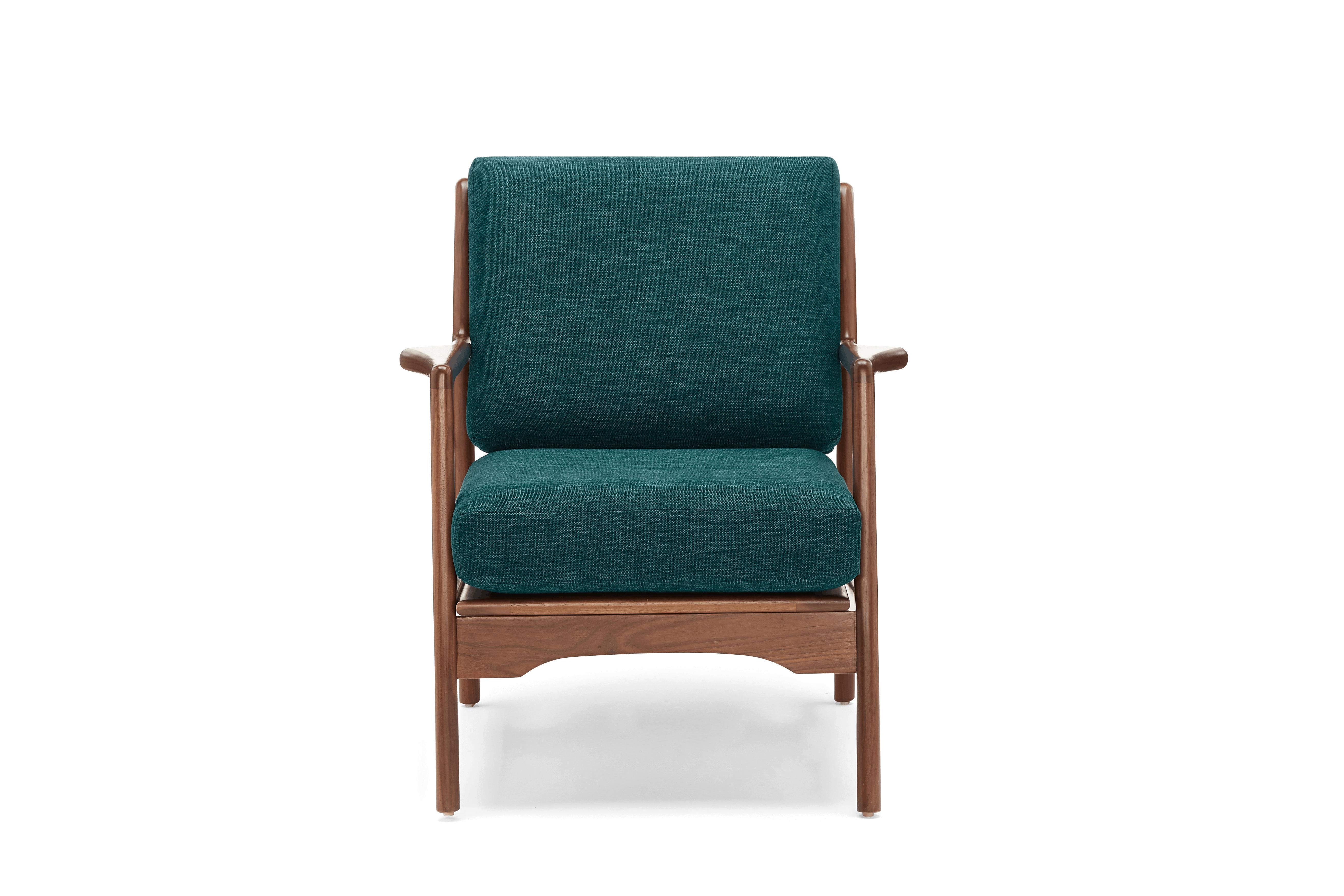 Blue Collins Mid Century Modern Chair - Key Largo Zenith Teal - Walnut - Image 0