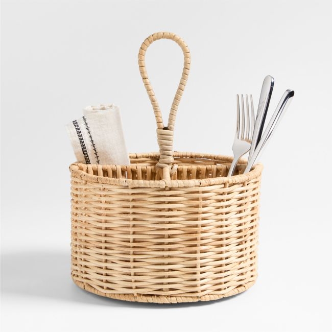 Woven Fiber 8" Flatware Caddy with Handle - Image 0