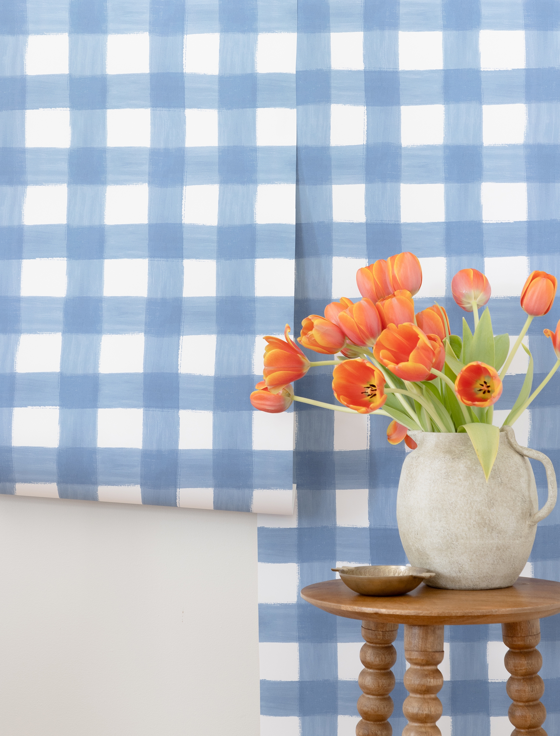 Peel and Stick Wallpaper Roll, French Blue Painted Check - Image 3