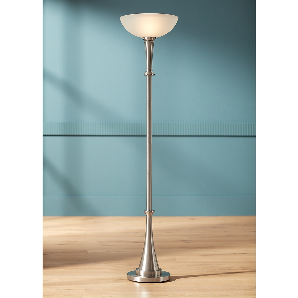 Possini Verdugo 70" Brushed Nickel Torchiere Floor Lamp with Dimmer - Image 0