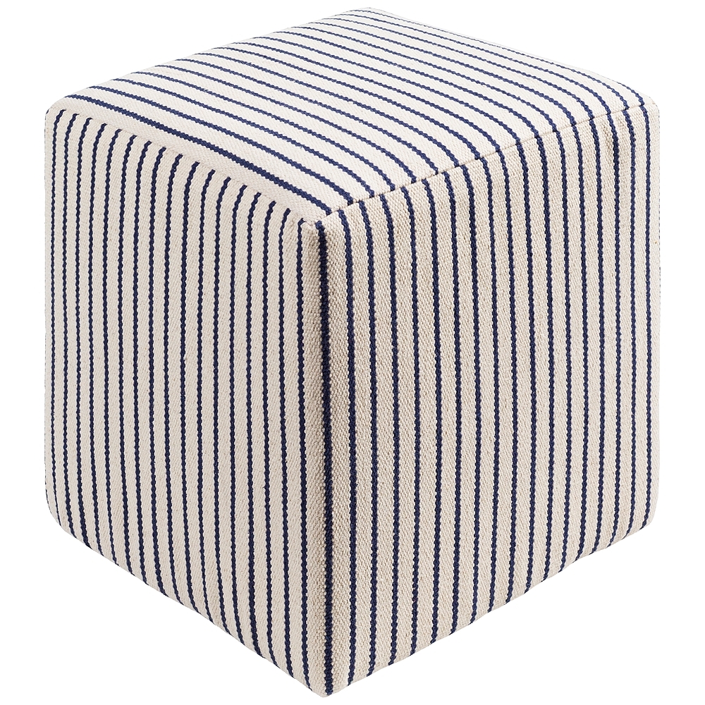 Surya Matchford Cream and Navy Cotton Woven Pouf Ottoman - Style # 91H75 - Image 0