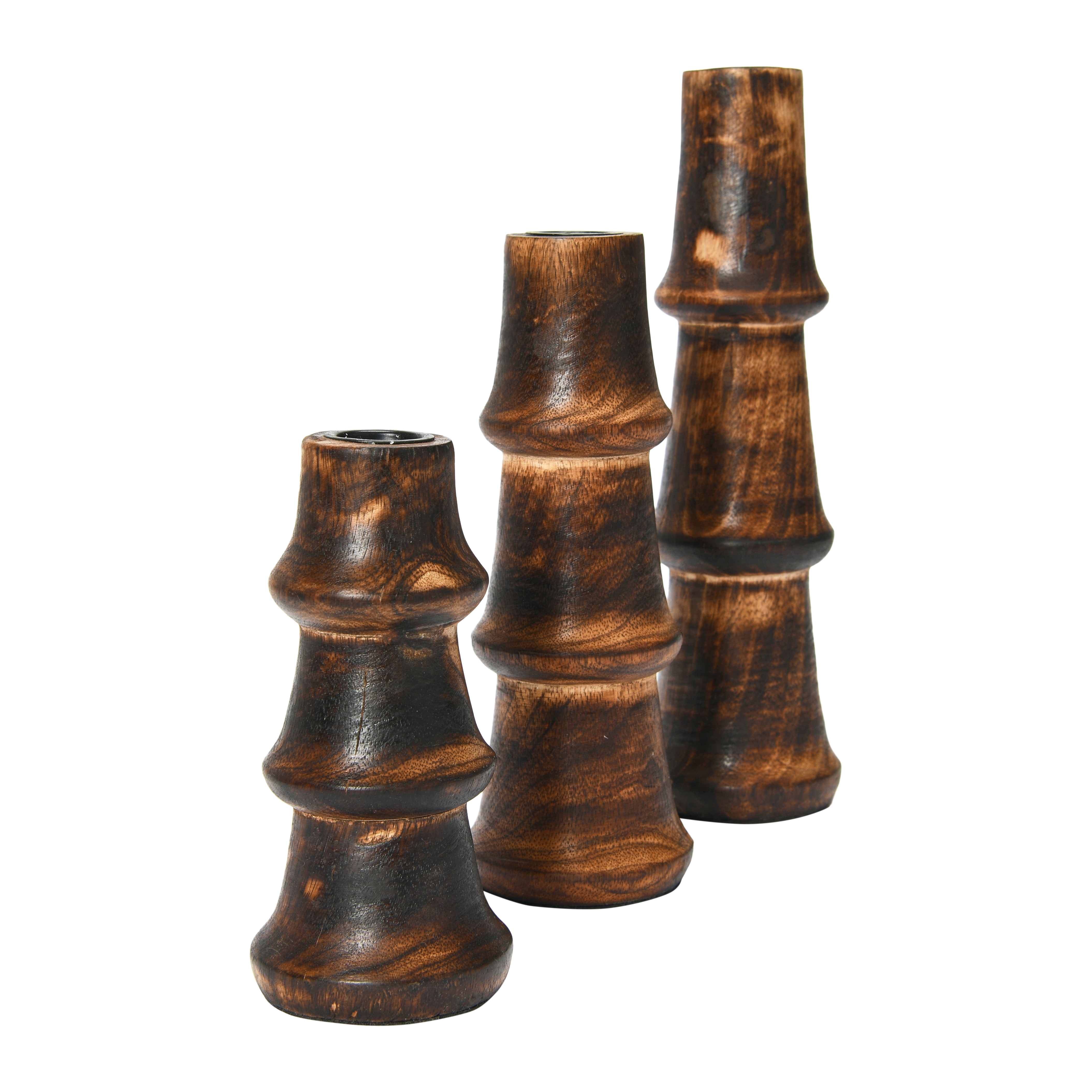 Wooden Waves Taper Candle Holders, Set of 3 - Image 0
