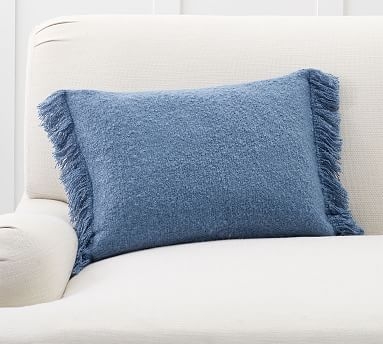 Boucle Lumbar Pillow Cover, 14 x 20", Riviera Blue - Image 0