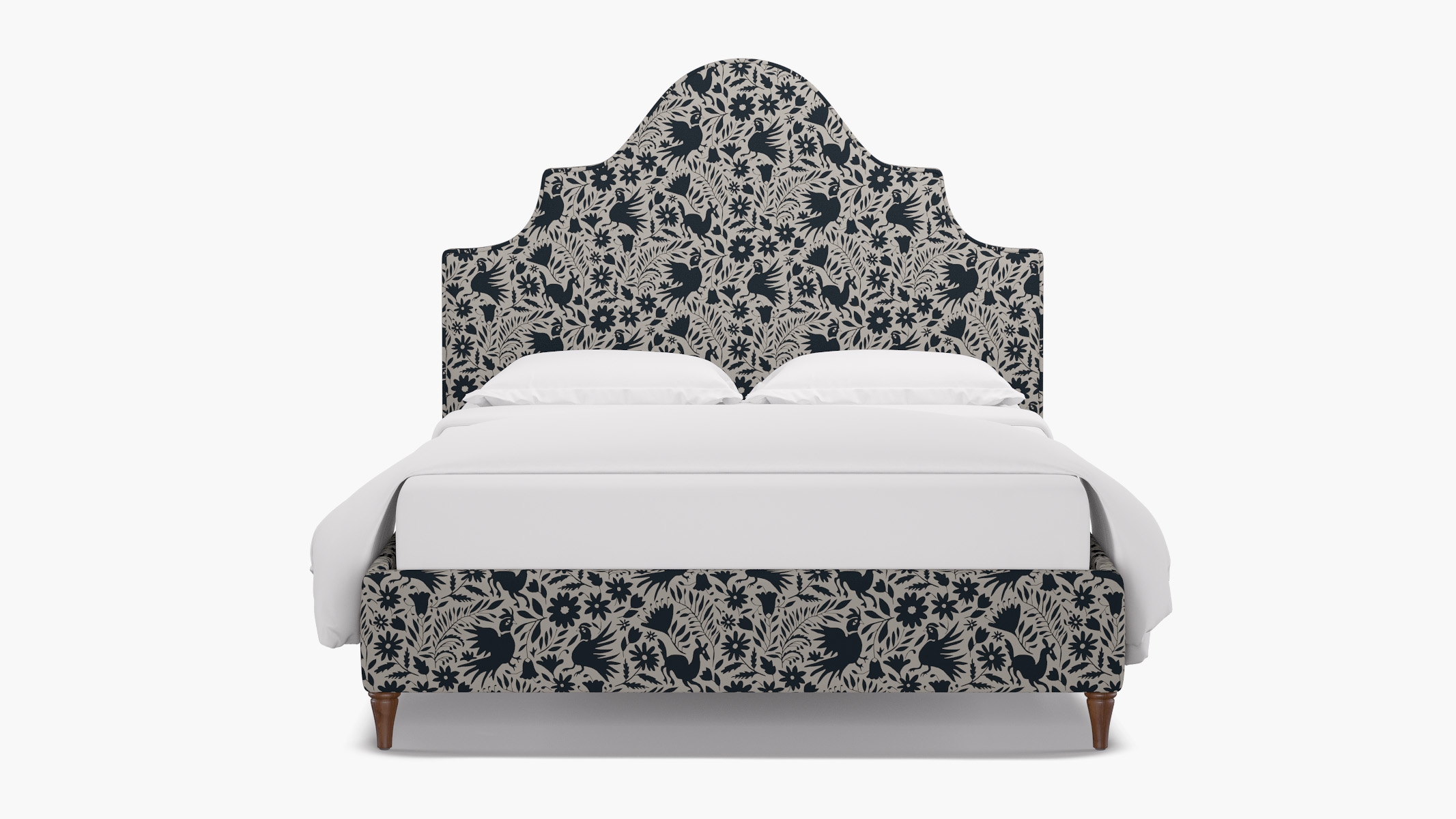 Statement Bed, Ink Frida, Walnut Decorative Tapered Leg, Twin - Image 0