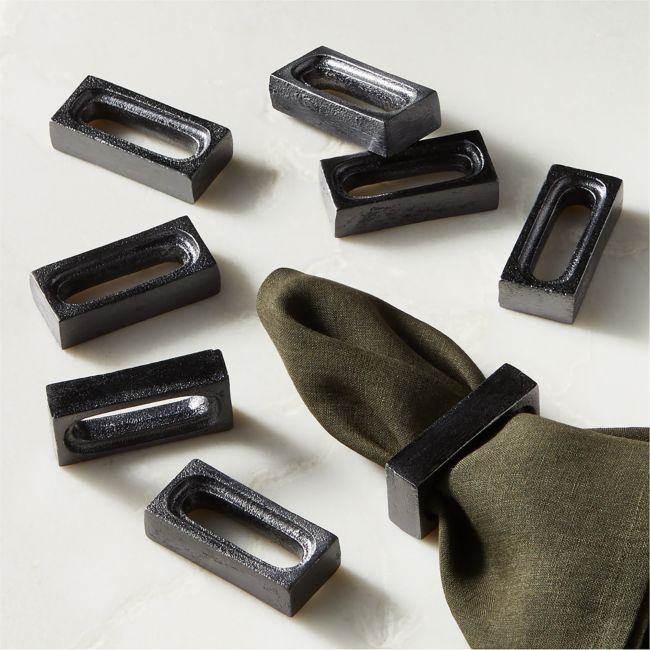 Barre Black Napkin Rings Set of 8 - Image 0