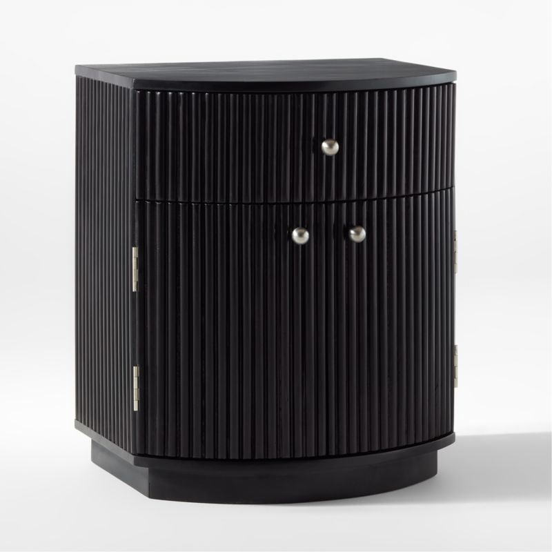 Cameo Curved Black Wood Nightstand with Drawer - Image 2