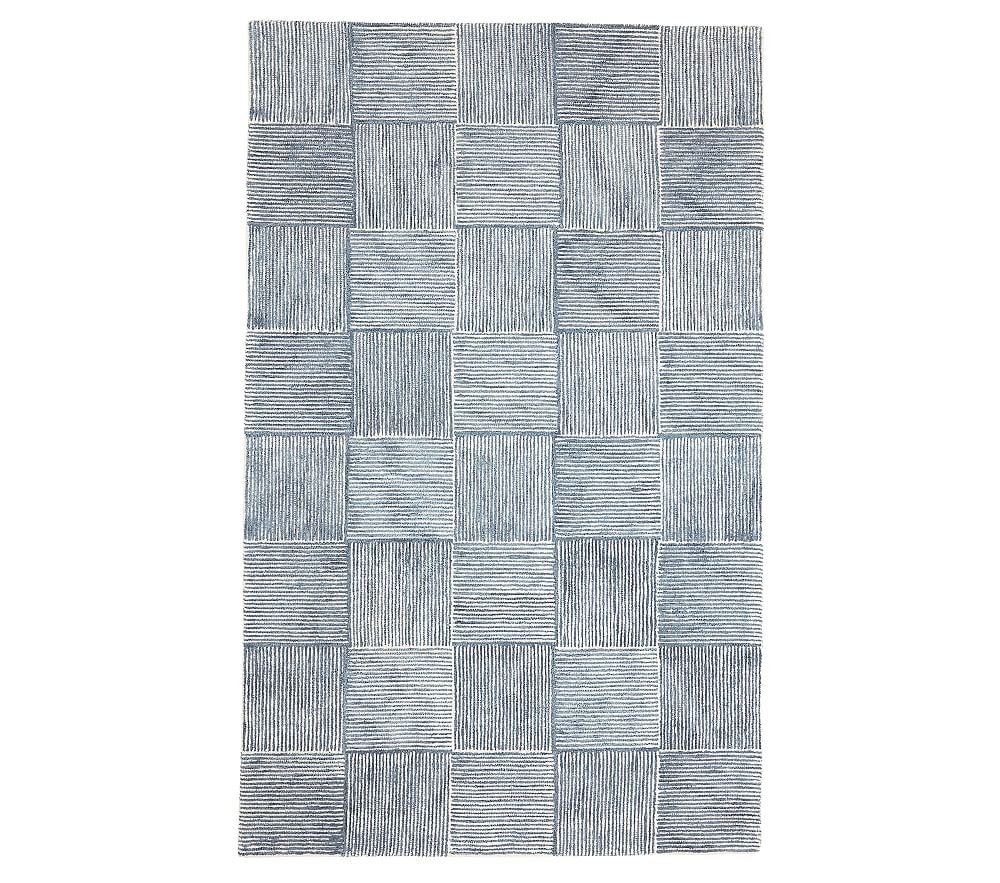 Concentric Square Tile Rug, 5x8 Feet, Blue - Image 0