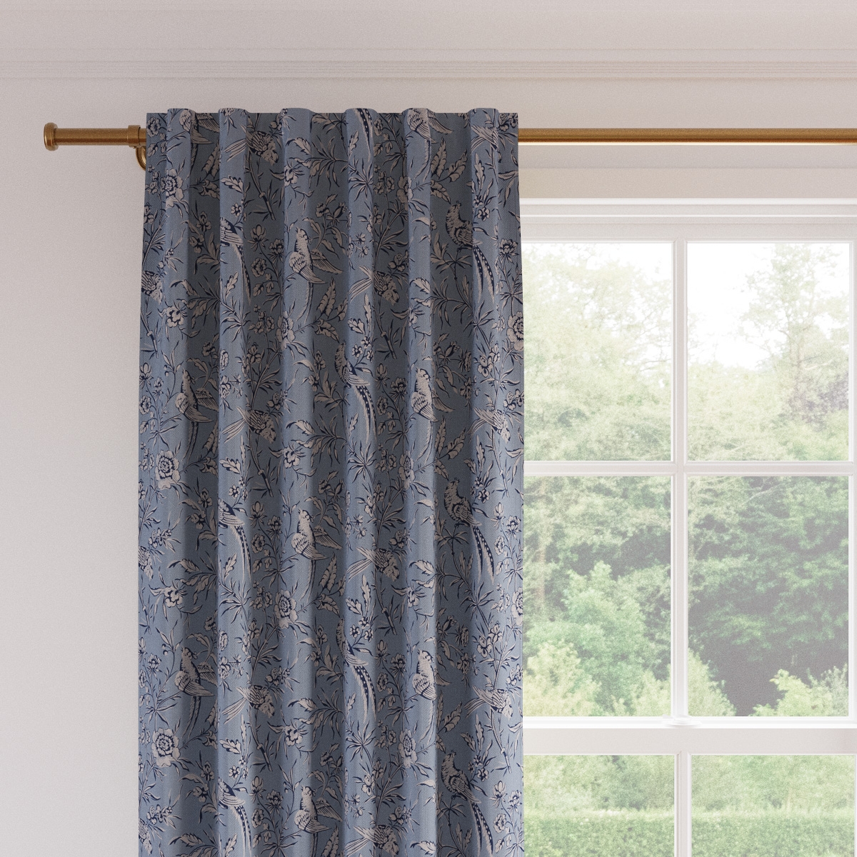Printed Linen Curtain, Blue Aviary, 50" x 96", Privacy - Image 1