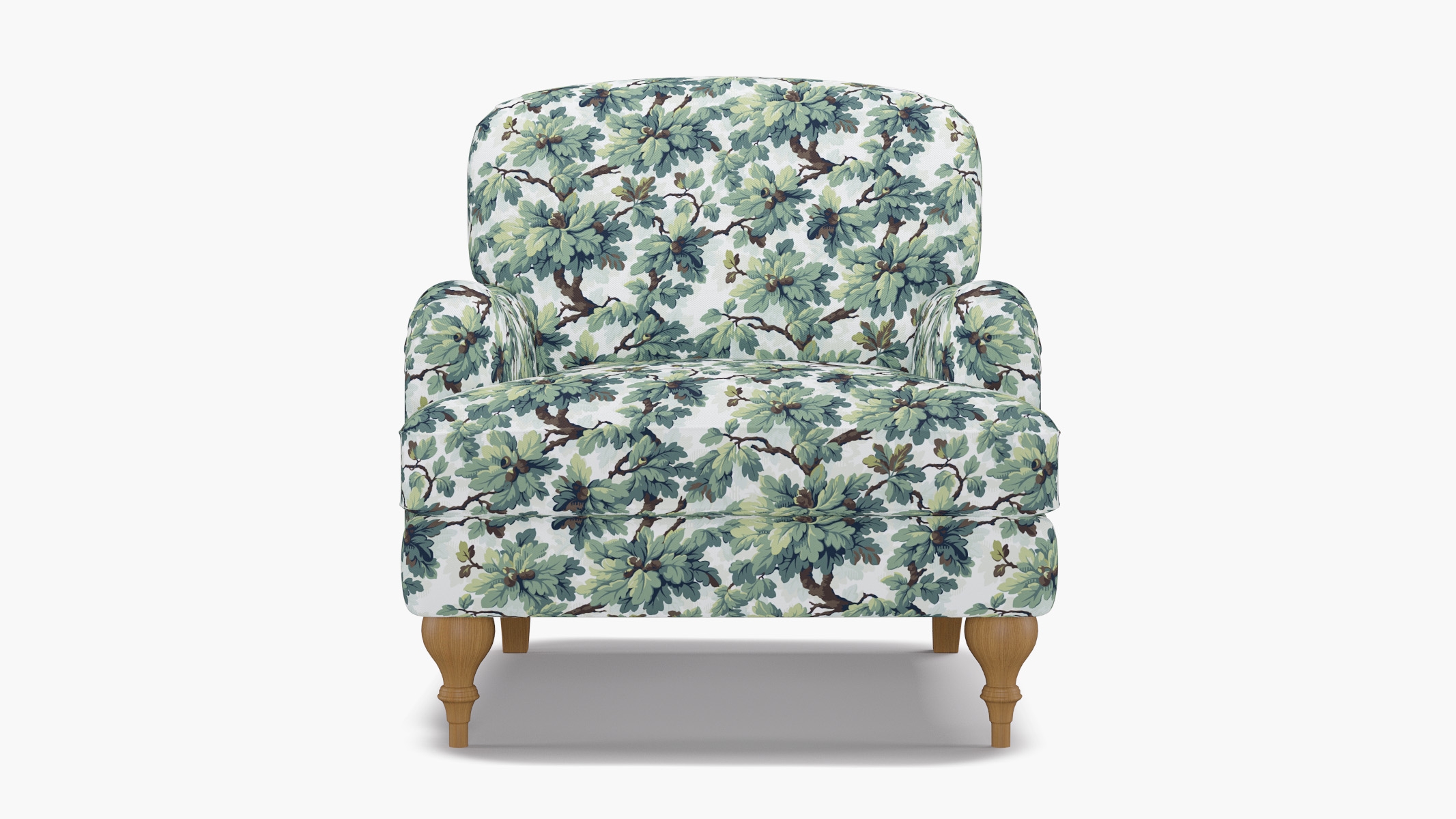 English Roll Arm Chair, Sage Woodland, Natural Turned Wood Leg - Image 0