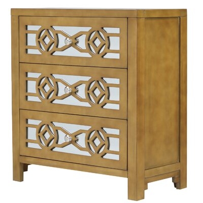 TREXM Wooden Storage Cabinet With 3 Drawers And Decorative Mirror Natural Wood - Image 0