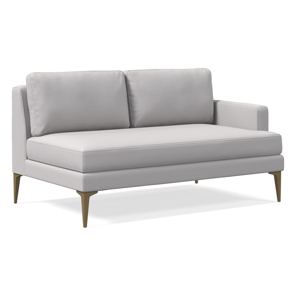 Andes Petite Right Arm 2 Seater Sofa, Poly, Chenille Tweed, Frost Gray, Blackened Brass - Image 0