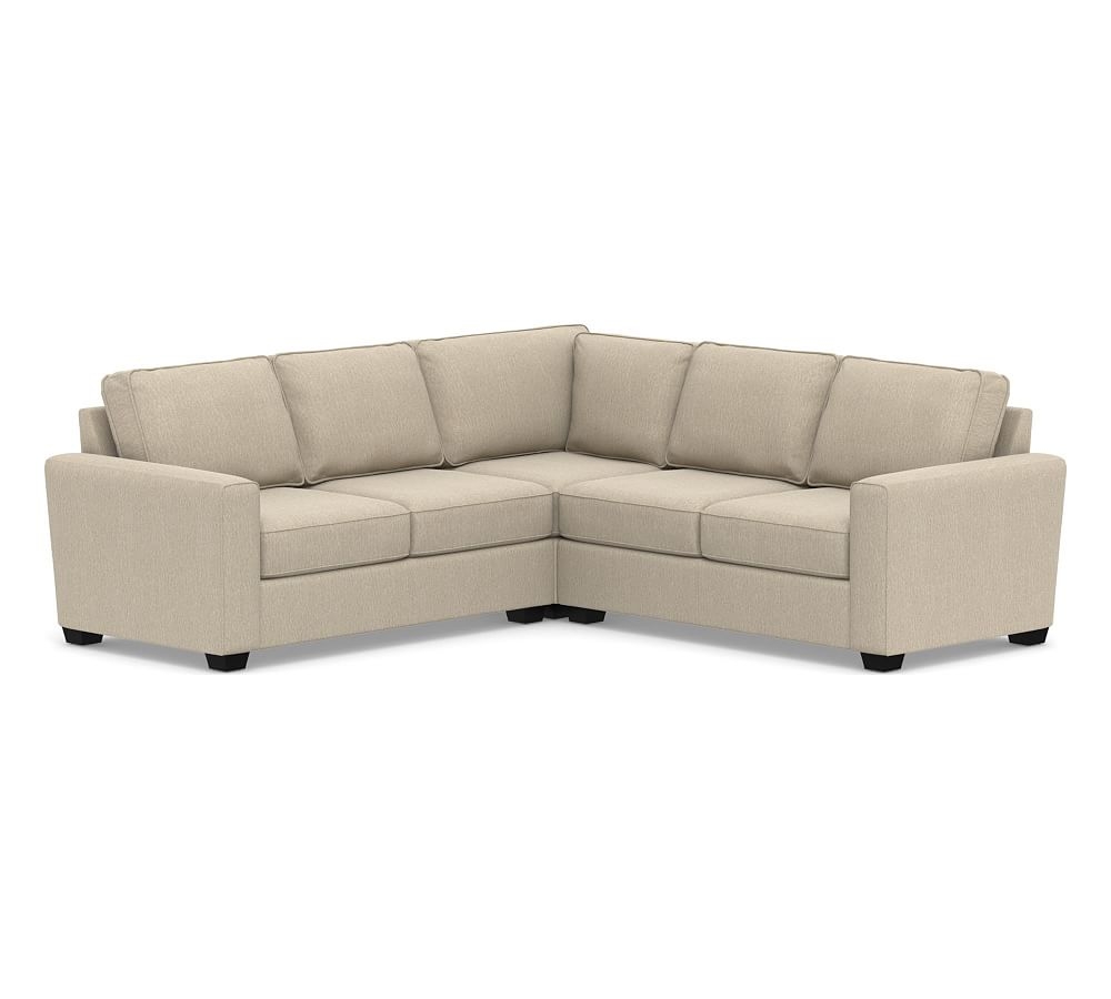 SoMa Fremont Square Arm Upholstered 3-Piece L-Shaped Corner Sectional, Polyester Wrapped Cushions, Sunbrella(R) Performance Chenille Cloud - Image 0