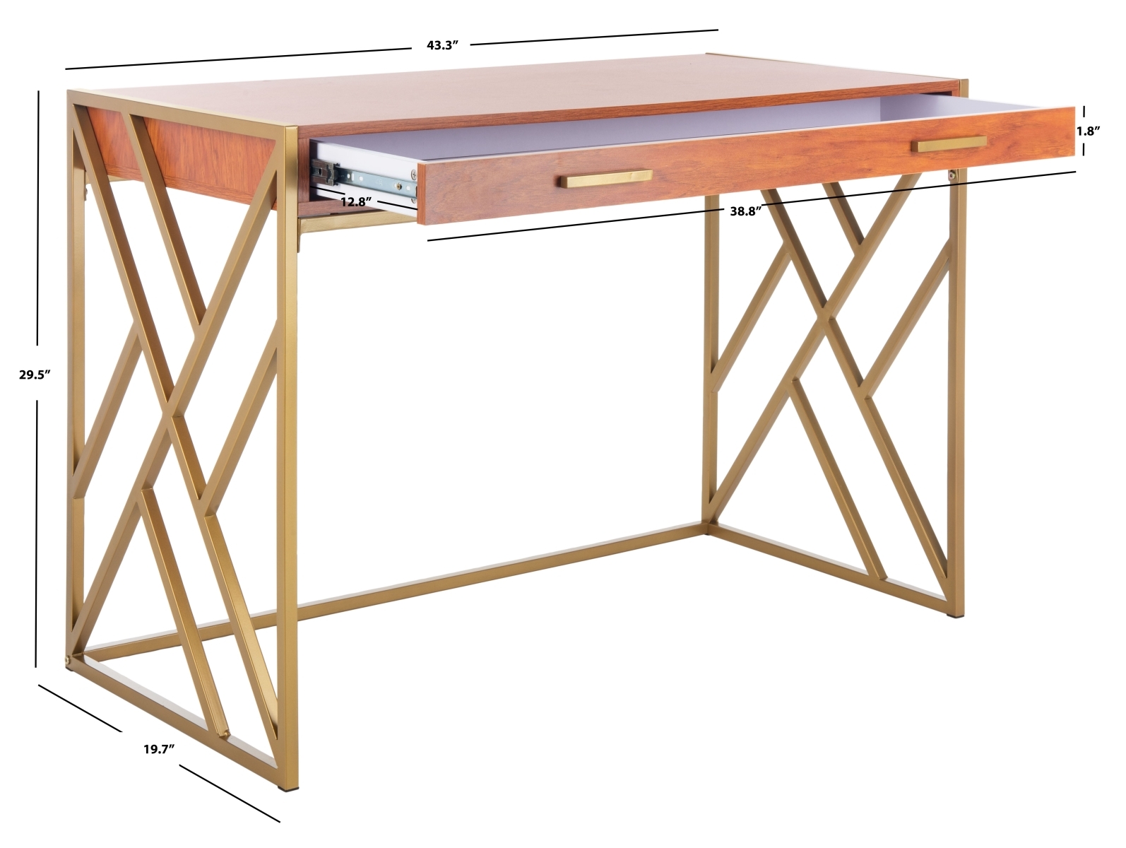 Elaine 1 Drawer Desk - Natural / Gold - Safavieh - Image 6