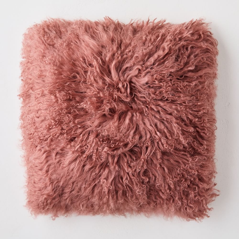 Mongolian Lamb Pillow Cover, 16"x16", Pink Grapefruit - Image 0
