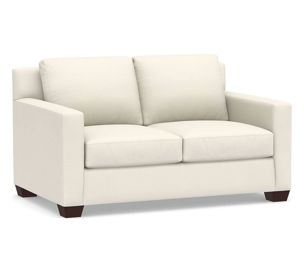 York Square Arm Upholstered Loveseat 60.5", Down Blend Wrapped Cushions, Textured Twill Ivory - Image 0