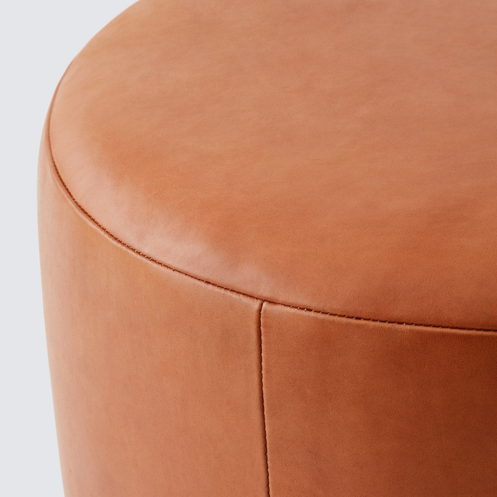 The Citizenry Torres Round Leather Ottoman | Large | Caramel - Image 9