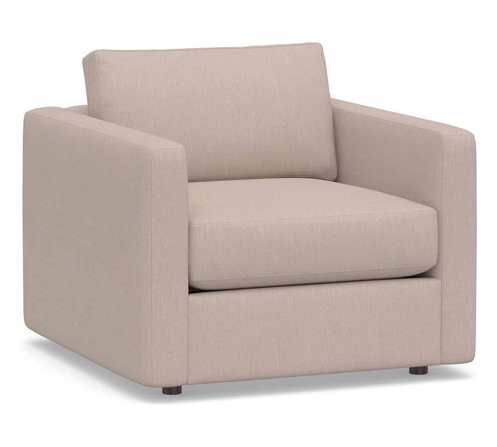 Carmel Slim Square Arm Upholstered Armchair, Down Blend Wrapped Cushions, Performance Heathered Tweed Desert - Image 0