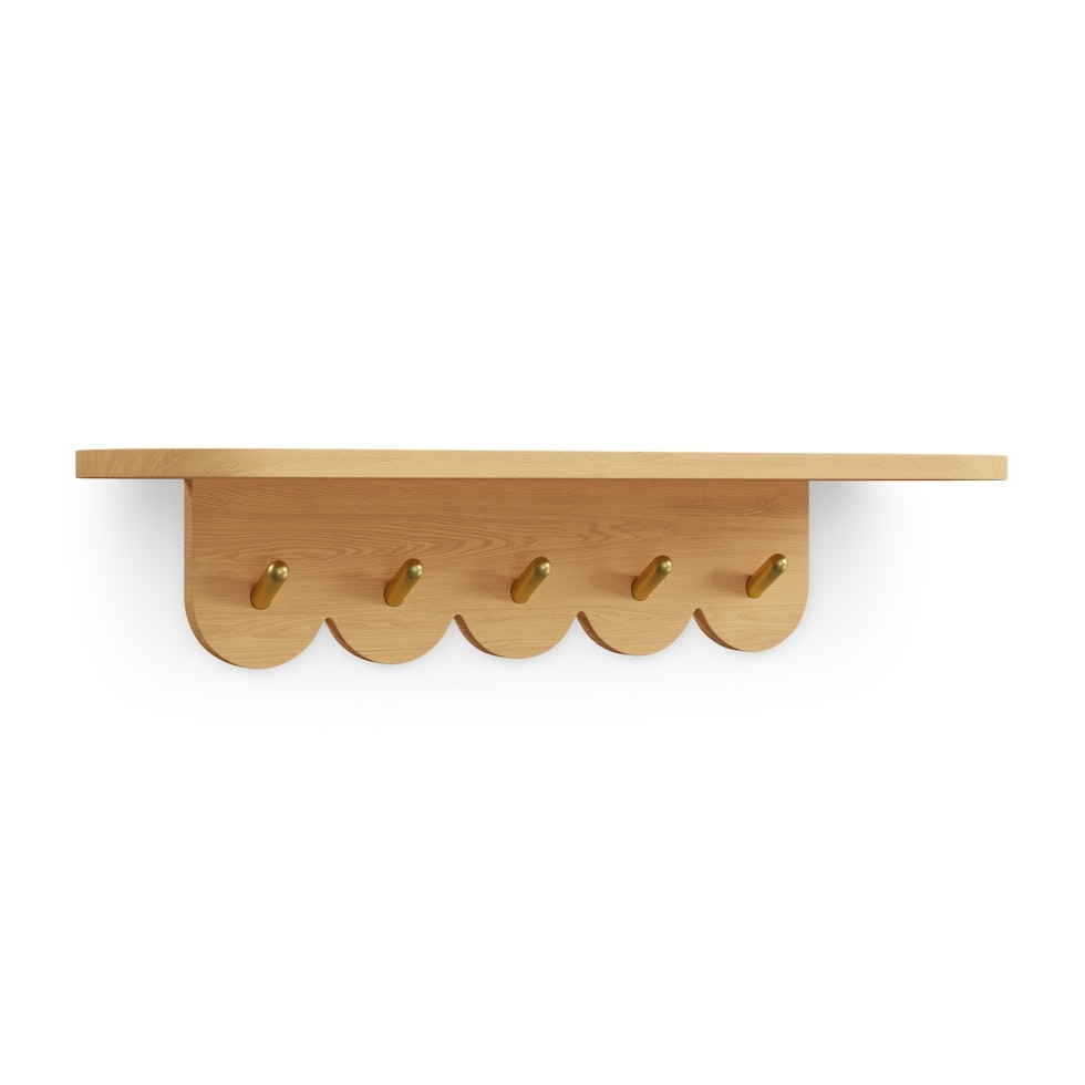 Shelly 24.5" Shelf and Coat Rack - Brass and Oak - Image 0