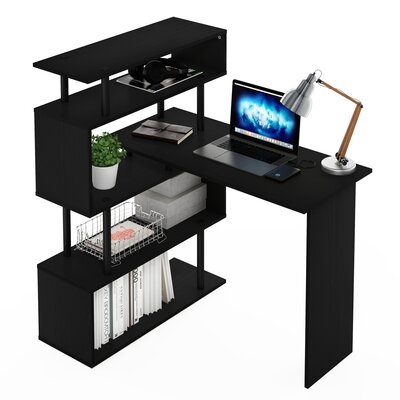 Wrought Studio™ Okemah L-Shape Computer Desk With 3-Tier Shelves, French Oak/Black - Image 0