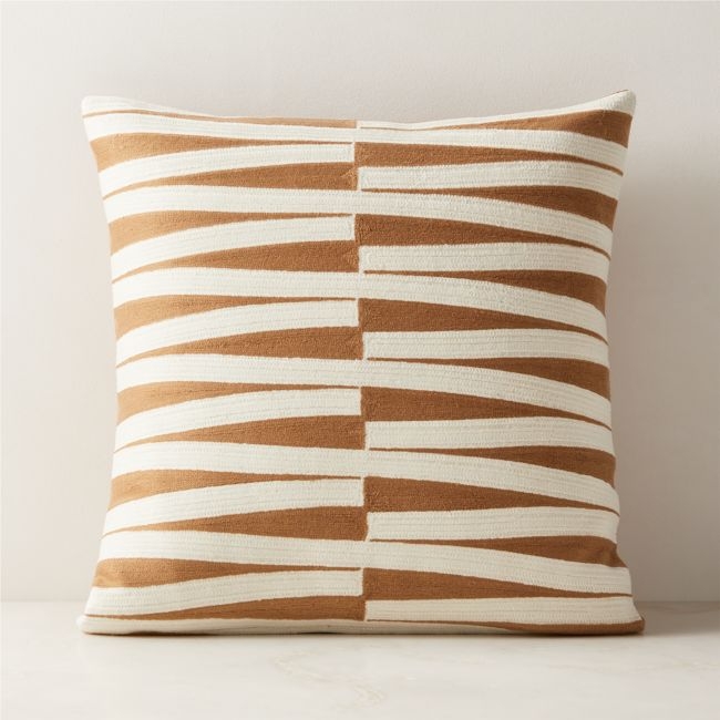 Umara Warm White and Light Brown Cotton Throw Pillow with  Down-Alternative Insert 20"x20" - Image 0