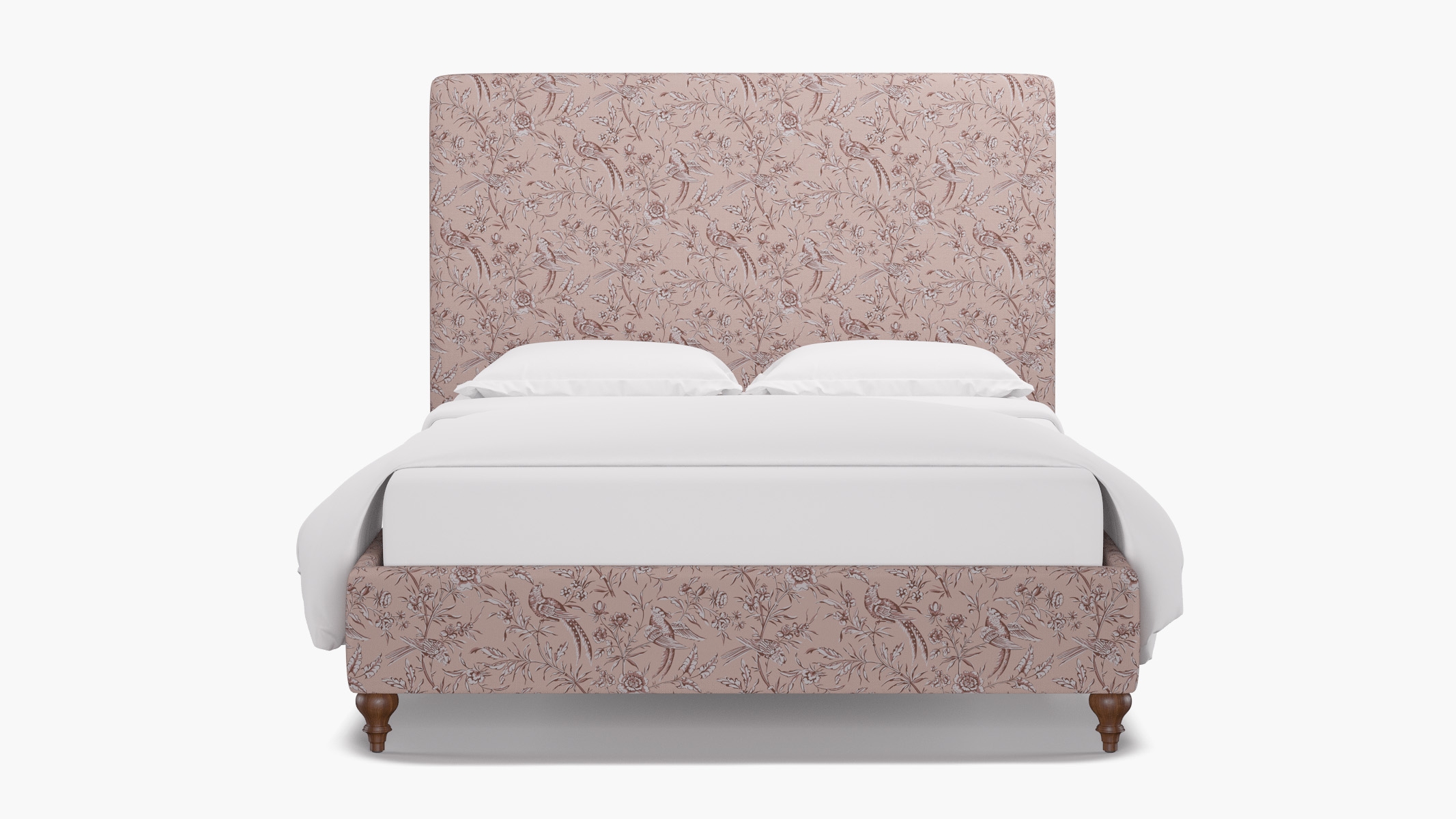 Classic Bed, Blush Aviary, Walnut Traditional Turned Leg, Queen - Image 0