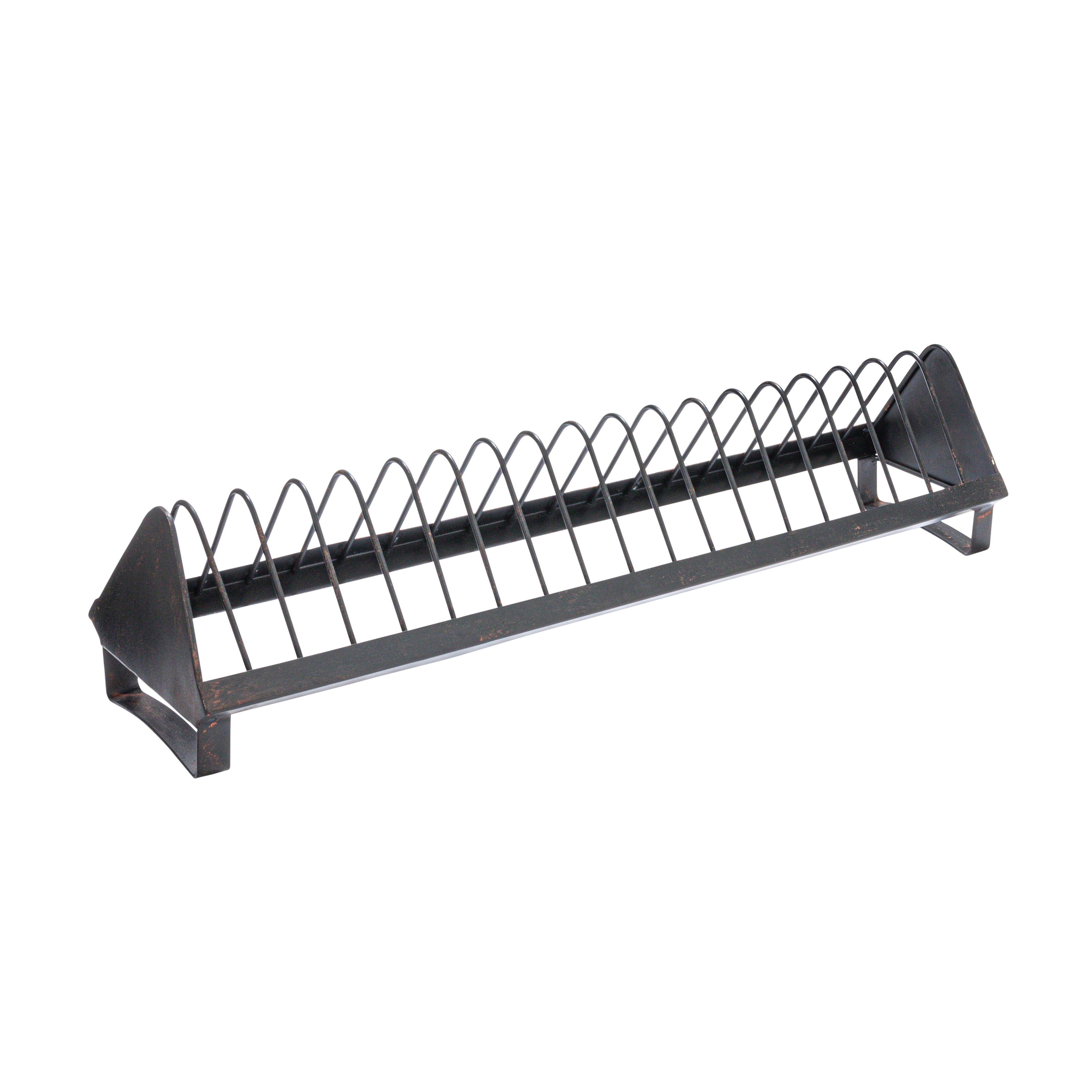 Rustic Farmhouse Metal Dish Rack with 18 Slots, Distressed Black Finish - Image 0