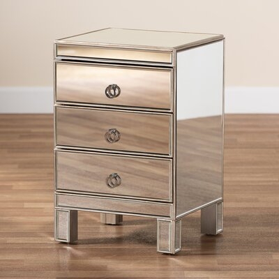 Hamden Contemporary Glam And Luxe Mirrored 3-Drawer Nightstand - Image 0