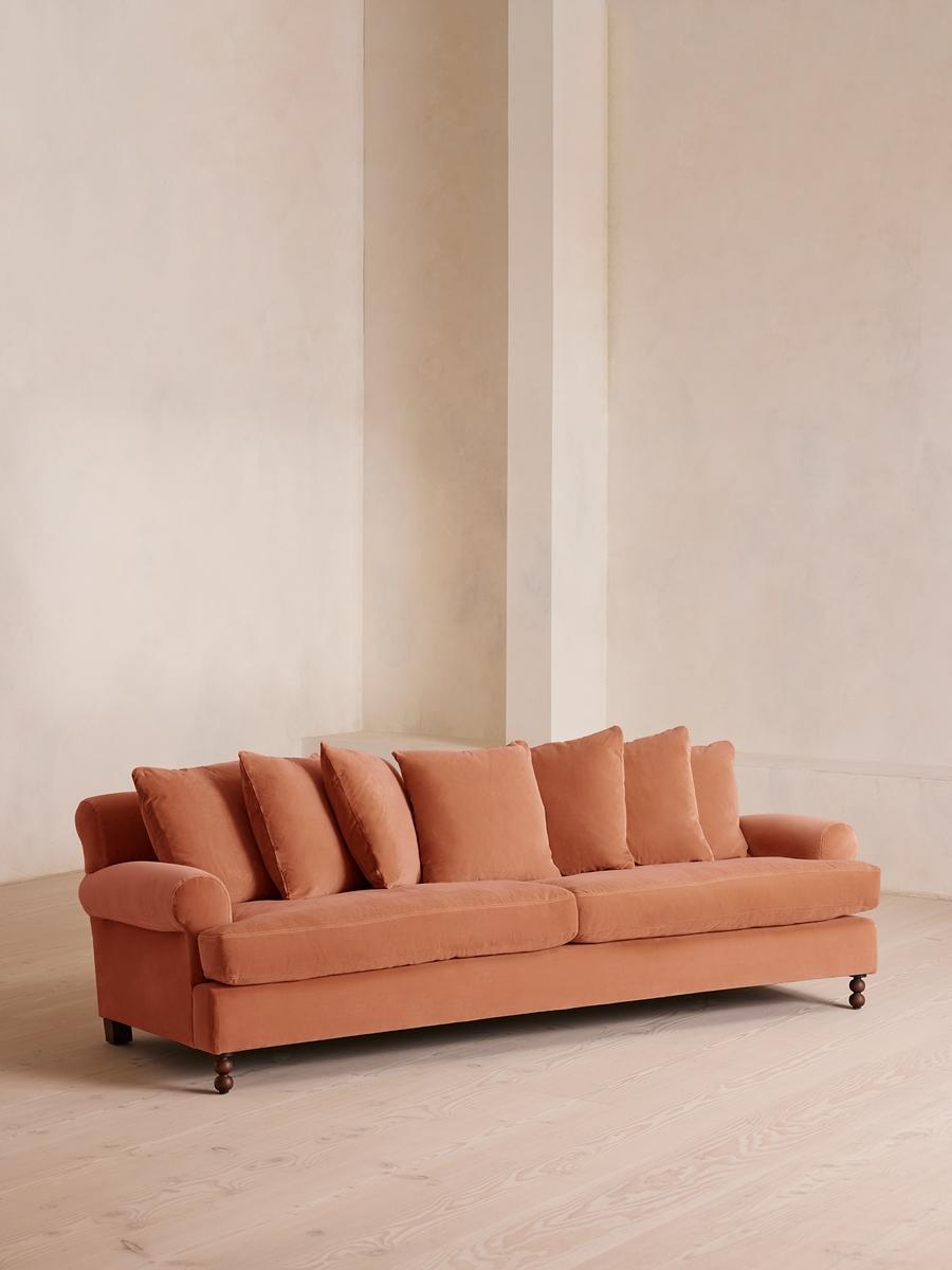 Audrey Four Seater Sofa, Velvet, Antique Rose, US - Image 0