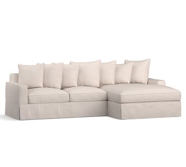 PB Comfort Square Arm Slipcovered Left Arm Loveseat with Double Chaise Sectional, Box Edge Memory Foam Cushions, Sunbrella Performance Chenille Indigo - Image 2