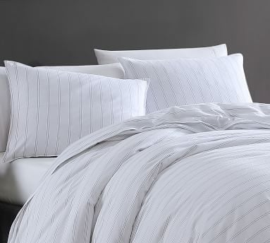 Melia Striped Percale Comforter Set, King, White/Black - Image 1