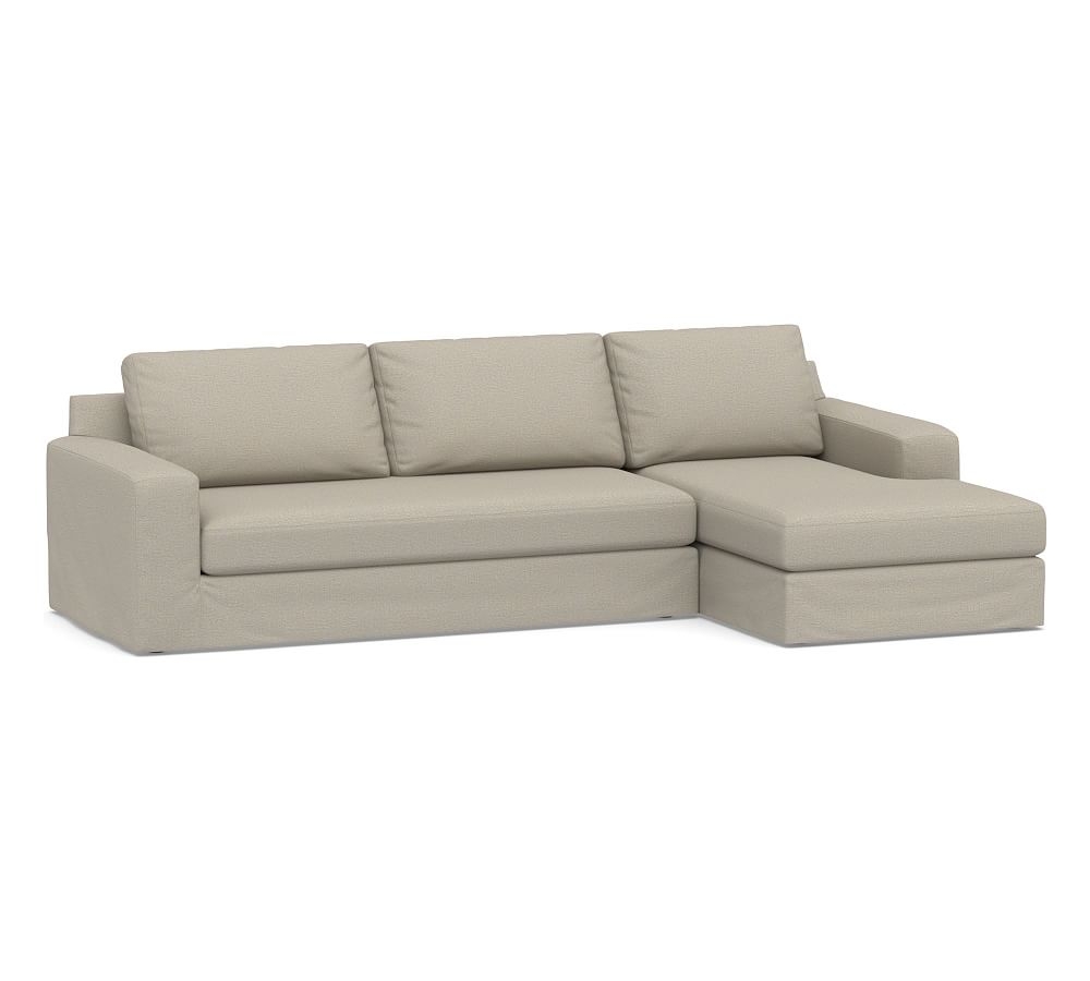 Big Sur Square Arm Slipcovered Left Arm Sofa with Chaise Sectional and Bench Cushion, Down Blend Wrapped Cushions, Performance Boucle Fog - Image 0
